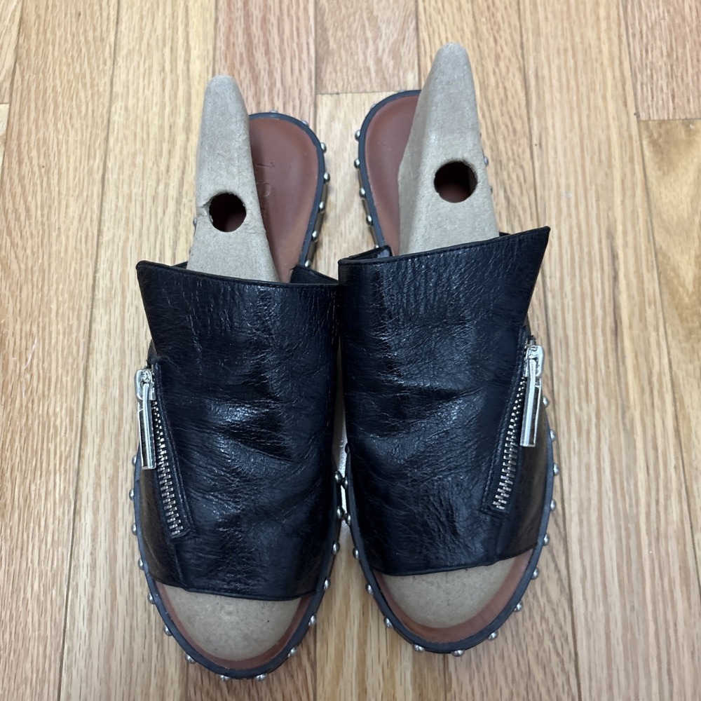 Women's Sandals 1. STATE Cadwyn Sz 8 Leather‎ Black Zipper Edgy Bling Shoes